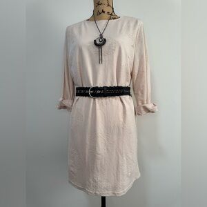 #87 NWT Textured Off White Knee Length Tunic Long Sleeve Beige Dress XS, S